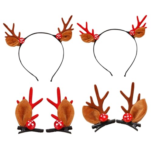 Clip-Set für Kinder, Plüsch-Geweih, Damen, Weihnachtshaar mit Reifen, niedliches Haar-Design, 4 Stück Geweih von yeeplant