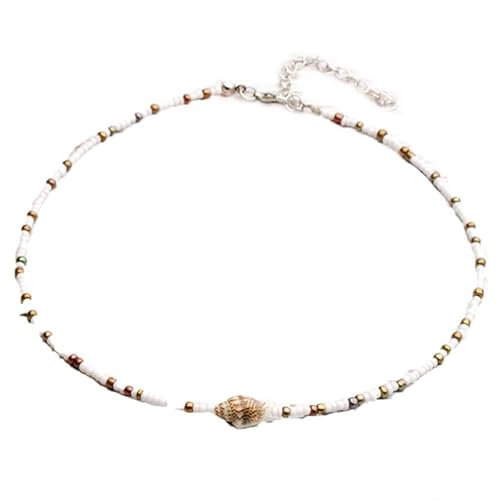 Damen Bohemian Handgemachte Schlüsselbein Halskette mit dekorativen Perlen und Muschel - Verstellbarer Choker für Frauen und Mädchen, Einheitsgröße, Perle und Muschel, Kein Edelstein von yeeplant