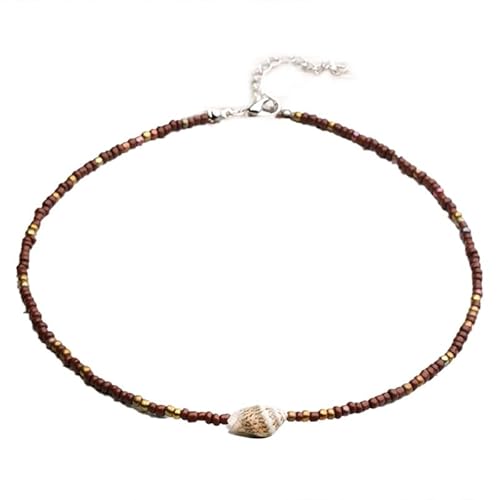 Damen und Mädchen handgefertigte Perlen Boho Muschel Schlüsselbein Halskette verstellbar dekorative Choker, Einheitsgröße, Perle und Muschel, Kein Edelstein von yeeplant