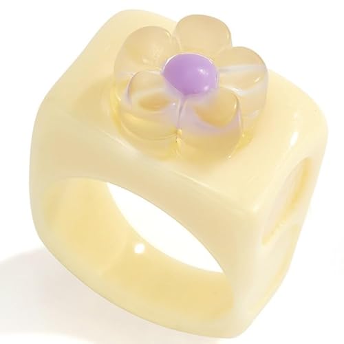 Eleganter, klobiger Blumenring aus Kunstharz, zierlich, schlichter Schmuck, breiter Damenring, stapelbar, Party, trendiger klassischer Ring, 34, Aus Baumwolle, Kein Edelstein von yeeplant