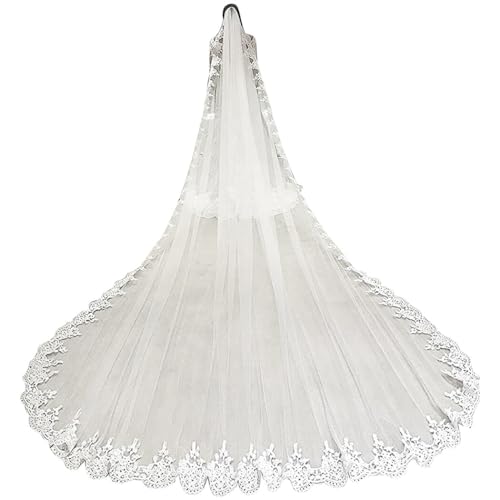 Eleganter Brautschleier: dekorativer Vintage-Spitze, lang, klassisch, schlicht, Hochzeitsfoto-Requisite, Einheitsgröße, Spitze von yeeplant