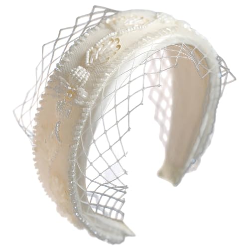 Eleganter Party-Kopfschmuck aus Netzgewebe, handgefertigt, modisch, schlicht, Haarreif, Perlen, Hochzeit für Damen von yeeplant