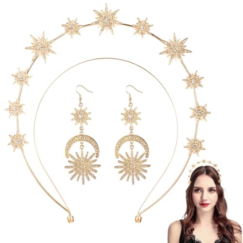 Elegantes Halo-Kronen-Ohrring-Set, Strass-Kopfschmuck für Hochzeiten, Cosplay und Halloween Elegantes Halo-Kronen-Ohrring-Set, Strass-Kopfschmuck für Hochzeiten, Cosplay und Halloween von yeeplant