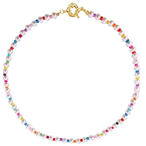 Ethnische dekorative Choker-Halskette mit Kunstperlen und Perlen für Frauen – geometrische runde Mode, Einheitsgröße, Perlen, Kein Edelstein von yeeplant