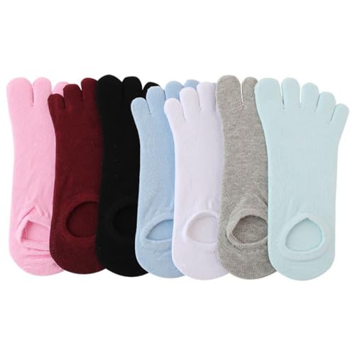 Fünf-Finger-Knöchelsocken aus Baumwolle, 7 Paar, niedlich, atmungsaktiv, gemütlich, elastisch, Workout-Zehensocken, einfach, Einheitsgröße, Baumwolle, Ohne Edelstein von yeeplant