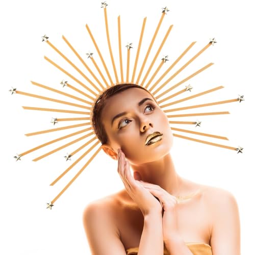 Golden Star Virgin Mary Halo Kopfschmuck Damen Reißverschluss Krawatte Spikes Halo Krone Met Gala Stirnband Beyonce Göttin Kopfschmuck für Kostümparty von yeeplant