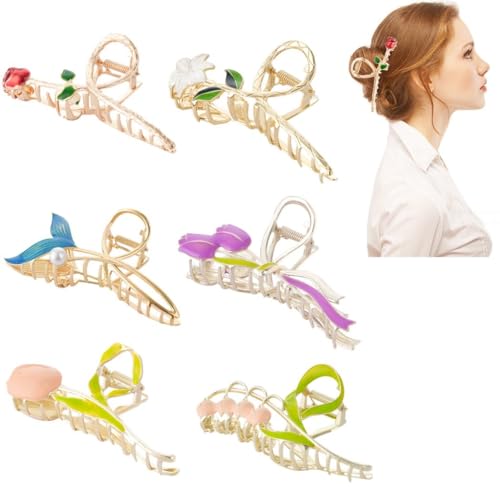 Große Blumen-Haarspangen für Frauen, 6-teiliges Set, verschiedene Metall-Haarspangen, Mode-Accessoires, rutschfest, für Mädchen, verschiedene Stile von yeeplant