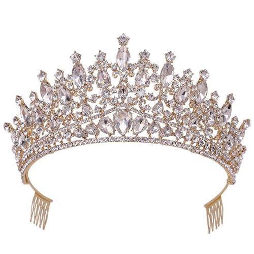 Große Braut-Party-Krone mit Kamm: zierliche Strass-Prinzessinnen-Diadem für Hochzeit, Einheitsgröße, Metalllegierung von yeeplant