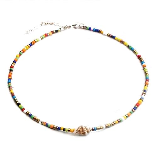 Halskette für Damen, Bohemian-Stil, handgefertigt, Muschel, verstellbare Perlen, Halskette für Mädchen und Frauen, Schlüsselbein, dekorativer Choker, Einheitsgröße, Perle und Muschel, Kein Edelstein von yeeplant