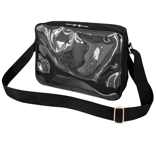 Kleine Ita-Tasche, Umhängetasche mit verstellbarem Riemen, schwarzes Oxford-Gewebe, großes transparentes Fenster für Pin-Display, geeignet für Reisen, Partys, den täglichen Gebrauch, 30 x 20 x 8 cm, von yeeplant