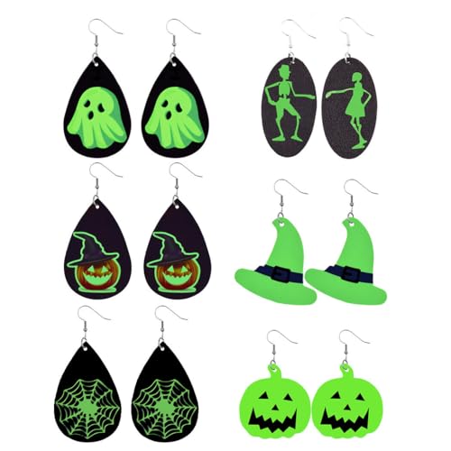 Leuchtende Halloween-Kunstleder-Ohrringe: Tropfen 6 Paar Ohrringe, Kunstleder, Kein Edelstein von yeeplant