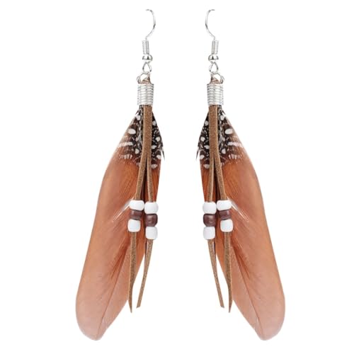 Modische Perlenquasten-Ohrringe für Damen, baumelnde Federn, Kunstleder, Kein Edelstein von yeeplant