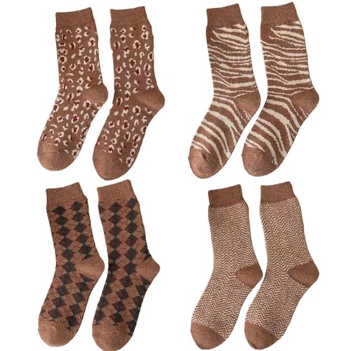 Niedliche Thermosocken: 4 Paar klassische Vintage-Mode, weich, dick, Kleid, Damen, Winter, sortiert, Einheitsgröße, Kunstwolle von yeeplant