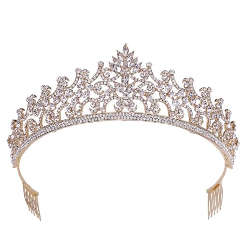 Prinzessinnen-Diadem für die Braut: zierliche Strass-Krone mit Kamm für Hochzeitsfeier, M, Metall von yeeplant