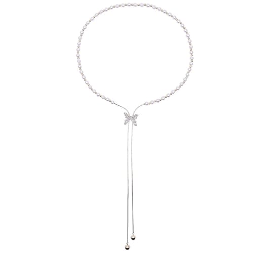 Schmetterling Strass und gefälschte Perle Legierung Choker Halskette: Quaste lange dekorative Perlenkette Anhänger für Schlüsselbein, Einheitsgröße, Metall, Kein Edelstein von yeeplant