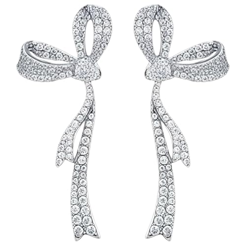 Schmetterlings-Zirkon-Ohrringe für Damen, silberfarbenes Schleifen-Design, 4 cm lang, ideal für den täglichen und festlichen Gebrauch Schmetterlings-Zirkon-Ohrringe für Damen, silberfarbenes Schleifen-Design, 4 cm lang, ideal für den täglichen und festlichen Gebrauch von yeeplant
