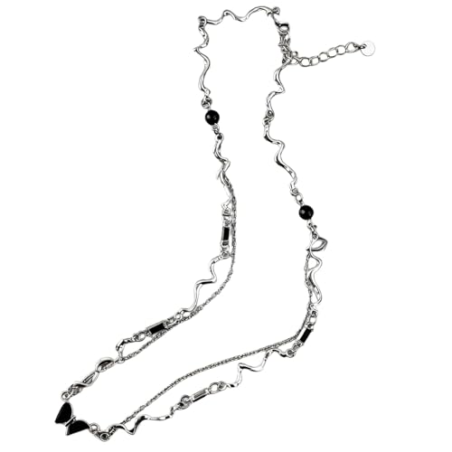 Silberne verstellbare Halskette mit doppellagigem und schwarzem Schmetterlings-Anhänger, gewellter strukturierter Choker-Schmuck für Frauen von yeeplant