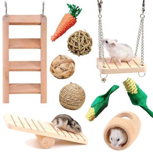 Spielzeug für Hamster: 10 Stück Holz- und Rattan-Grasspielzeug zum Klettern und Zahnreinigung, verspielt und kreativ für kleine Tiere von yeeplant