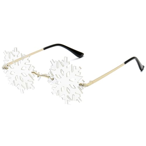 Stilvolle Schneeflockenförmige rahmenlose Sonnenbrille für Partys und Outdoor-Aktivitäten, Einheitsgröße, Metall, Kein Edelstein von yeeplant