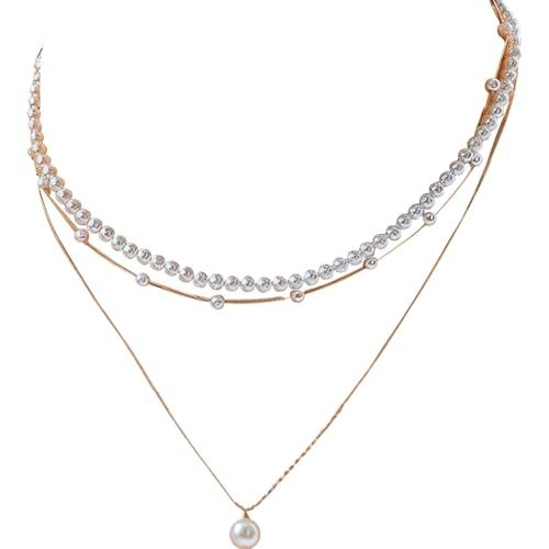 Stilvolle mehrlagige Kunstperlen-Halskette für Damen, verstellbare Länge, hypoallergenes Design mit 18 Karat vergoldetem Anhänger von yeeplant