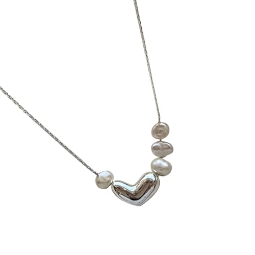 Süßwasserperlen-Halskette mit S925-Silber-Herz-Anhänger, unregelmäßiges Perlen-Design, verstellbare 17-Kette, ideal für Geschenke und den täglichen Gebrauch von yeeplant