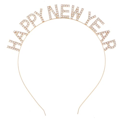 Trendiges Party-Stirnband aus Legierung mit niedlichem Strass- und Buchstaben-Design – modischer Haarreifen für Neujahr von yeeplant