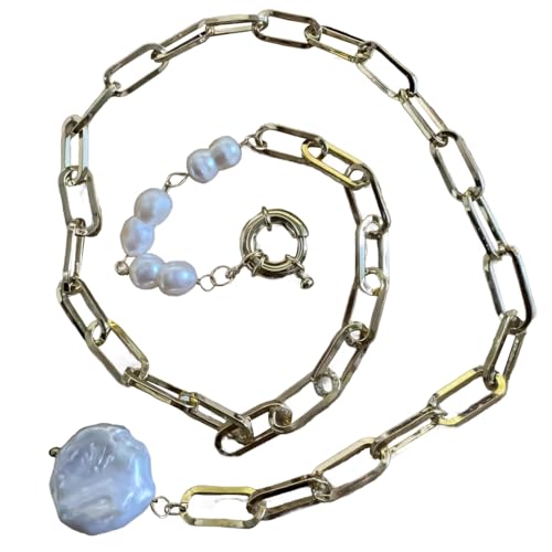 Verstellbare Silberkette mit barocken Süßwasserperlen, unregelmäßiges Design von yeeplant