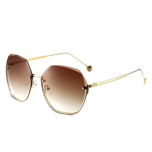 Vintage Metall Damen Sonnenbrille: modische, leichte Halbrahmen-Sonnenbrille für Outdoor-Schutz, einfach und tragbar, braun, Einheitsgröße von yeeplant