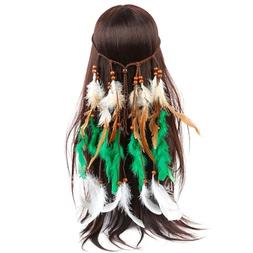 Wo's Eleganter handgefertigter Feder-Kopfschmuck aus synthetischem Synthetik: leichtes ethnisches festliches Stirnband für Damen und Mädchen von yeeplant
