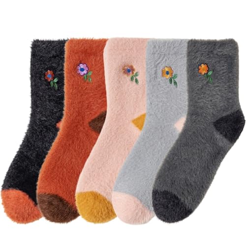 yeeplant 5 Paar Vintage-Thermo-Slippersocken: klassische, weiche, atmungsaktive Damen-Socken mit Blumenmuster, Pink67, Einheitsgröße von yeeplant
