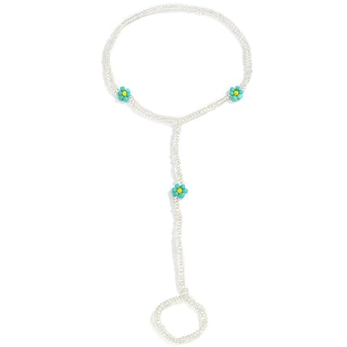 yeeplant Boho-Fußkettchen mit Perlen, schlicht, dehnbar, Bohemian-Stil, handgefertigt, für Damen, Blumenmuster, Strand-Fußkettchen, 5, Perlen von yeeplant