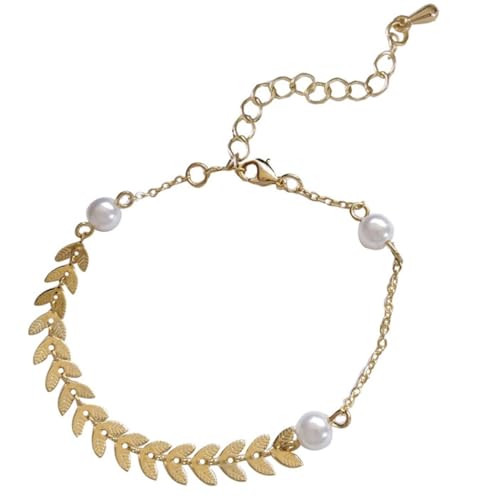 yeeplant Dekoratives Perlen-Charm-Armband aus Legierung: einfaches Ohr-Performance-Armband für Damen, dekorative Datierung, künstliche Weizenperle, Einheitsgröße, Metalllegierung, Kein Edelstein von yeeplant