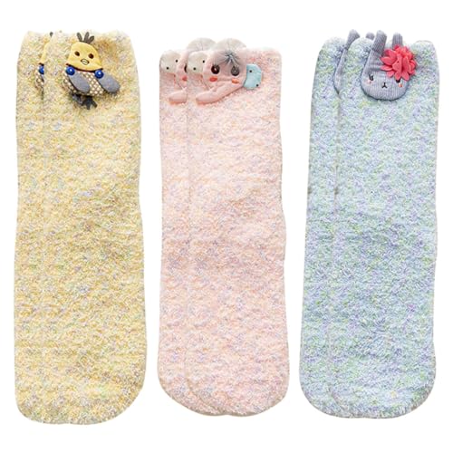 yeeplant Dicke Socken für den Winter – 3 Paar weiche, bezaubernde flauschige Crew-Socken für Damen, niedlich, atmungsaktiv, modisch, Lavendel 346, Einheitsgröße von yeeplant