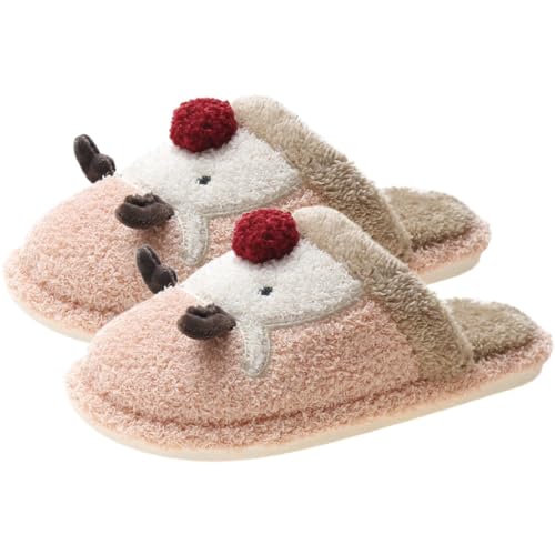 yeeplant Indoor Fluffy Thickened 3D Elch Winter Slippers - Unisex Christmas Slides, rose, Einheitsgröße von yeeplant