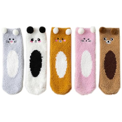 yeeplant Kuschelige Socken mit niedlichem Bären-Design – 5 Paar atmungsaktive, bezaubernde, weiche, warme flauschige Hausschuh-Socken, mehrfarbig, Einheitsgröße von yeeplant