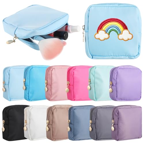 yeeplant Reise-Make-up-Taschen – 12 leichte Mini-Taschen mit Reißverschluss, quadratisch, Nylon-Kosmetikkoffer für Geldbörse und Organizer von yeeplant