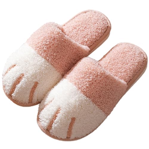 yeeplant Warme Unisex-Winter-Sandalen, flache Pantoffeln, atmungsaktiv, Katzenpfoten, rutschfeste Hausschuhe, rose, Einheitsgröße von yeeplant