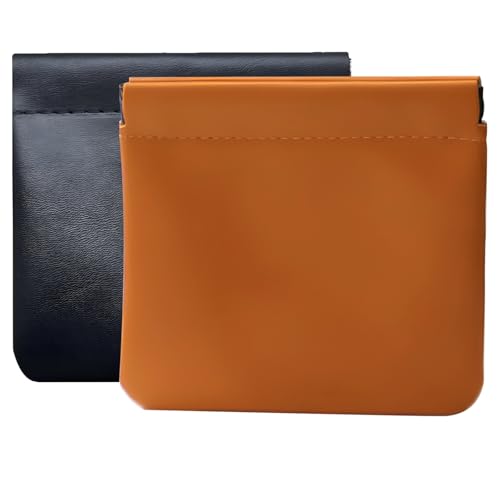 yeeplant Wasserdichtes PU-Beutel-Set, 2 kleine Make-up-Taschen mit Schnappverschluss, kompakte Organizer für Geldbörse, Schwarz und Karamell von yeeplant