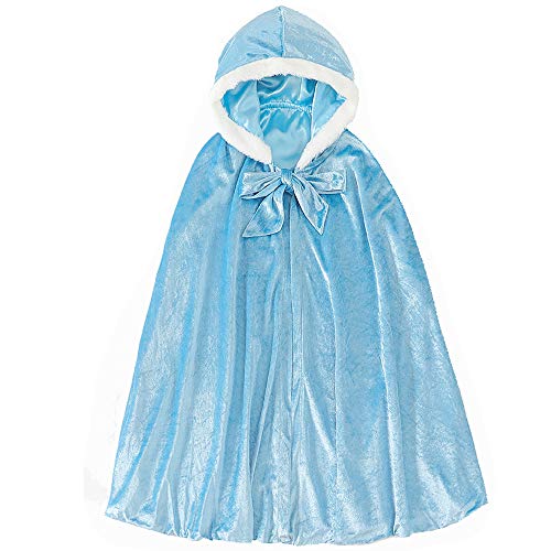 Kostüm für Mädchen Prinzessin ELSA Samt lang Umhang Mantel für Halloween Party Cosplay Winter mit Kapuze Gr Large, blau von yeesn