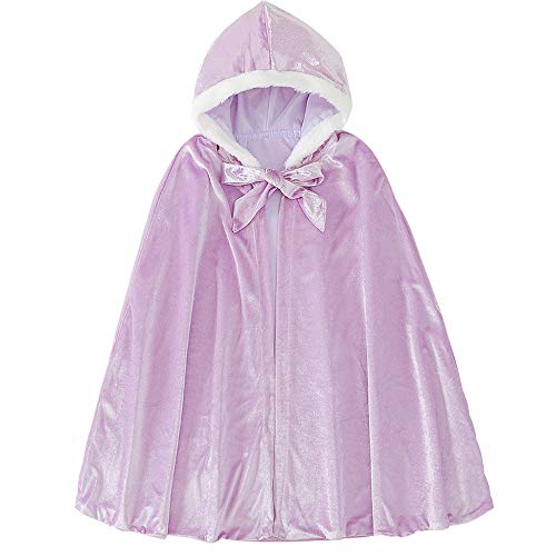 Kostüm für Mädchen, Prinzessin Elsa, Umang, Mantel für Halloween, Party, Cosplay, Winter, aus Samt, mit Kapuze, lang Gr. Large, violett von yeesn