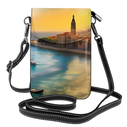 Sunset In Barcelona Damen-Umhängetasche, Handy-Geldbörse mit Reißverschluss, verstellbarer Schultergurt. von yefan
