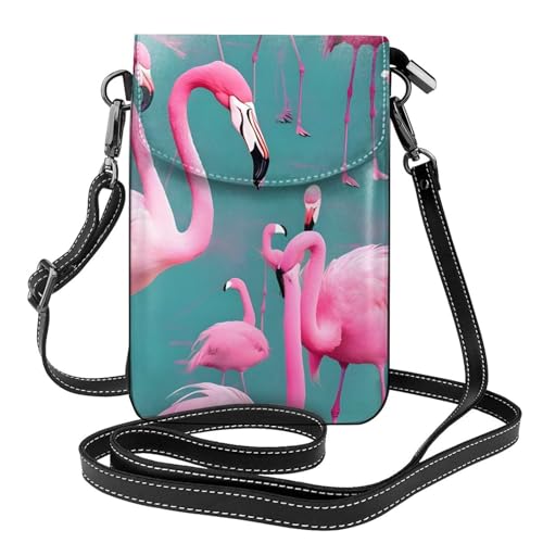 yefan A Flock Of Flamingos Damen-Umhängetasche, Handy-Geldbörse mit Reißverschluss, Schulter-Handtasche, verstellbarer Schultergurt. von yefan
