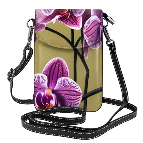 yefan Beautiful Orchids Damen-Umhängetasche, Handy-Geldbörse mit Reißverschluss, verstellbarer Schultergurt. von yefan