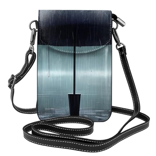 yefan Black Umbrella In The Rain Damen Crossbody-Tasche mit Reißverschluss, Handy-Geldbörse und Schulter-Handtasche, verstellbarer Schultergurt. von yefan