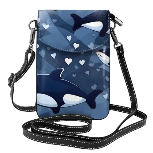 yefan Blue Killer Whale Damen-Umhängetasche, Handy-Geldbörse mit Reißverschluss, verstellbarer Schultergurt. von yefan