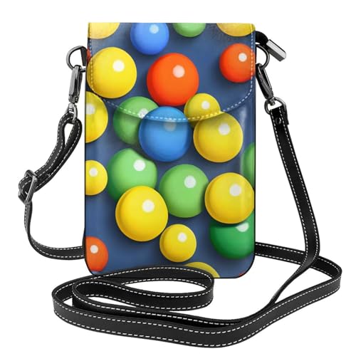 yefan Colorful Balls Damen-Umhängetasche, Handy-Geldbörse mit Reißverschluss, verstellbarer Schultergurt. von yefan
