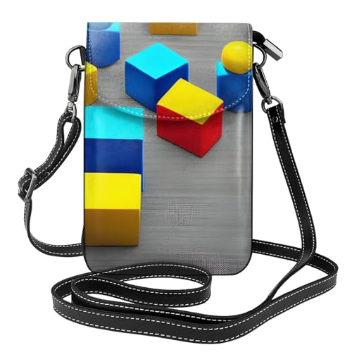yefan Colorful Blocks Damen-Umhängetasche, Handy-Geldbörse mit Reißverschluss, verstellbarer Schultergurt. von yefan