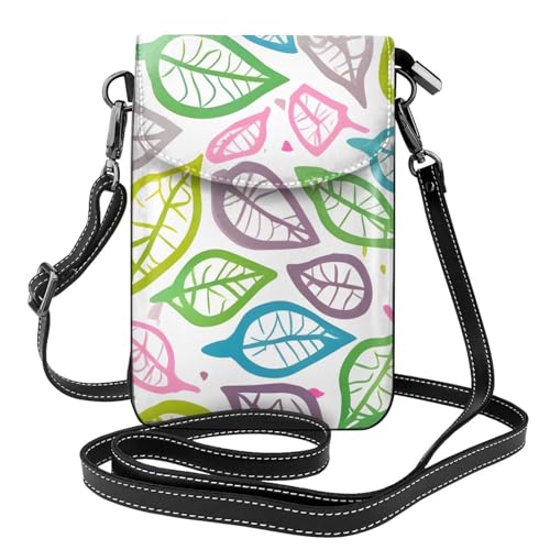 yefan Coloured Foliage Lines Damen-Umhängetasche, Handy-Geldbörse mit Reißverschluss, Schultertasche, verstellbarer Schultergurt. von yefan