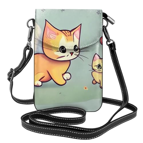 yefan Damen-Crossbody-Tasche mit Katzenmotiv und Schmetterlingsmotiv, mit Reißverschluss, verstellbarer Schultergurt. von yefan