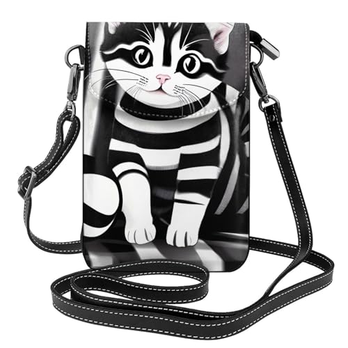 yefan Damen Crossbody-Tasche mit Reißverschluss und verstellbarem Schultergurt, schwarz-weiß gestreiftes Kätzchen. von yefan